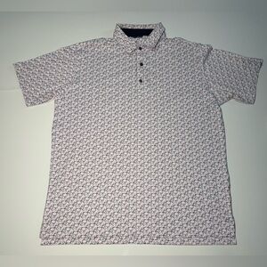 Footjoy Men’s White With Navy Pink Design Polo Shirt With Logo On Sleeve Size XL